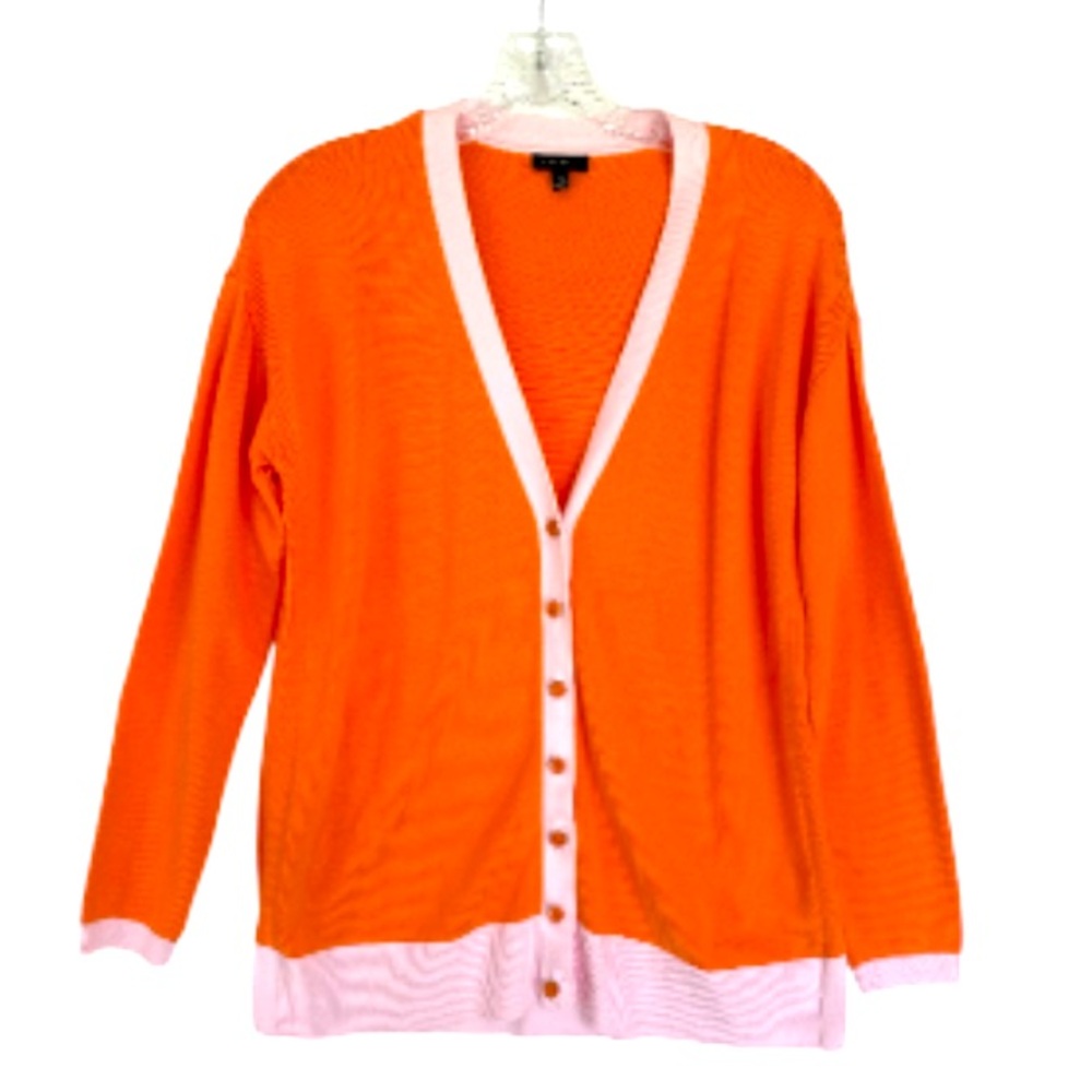 Talbots Orange Pink Trim Cardi Girlfriend V Neck Button Front Bright Spring S